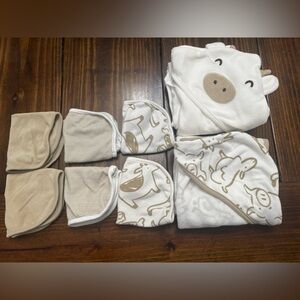 Carter's White Tan Animal Hooded Baby Bath Towels & Washcloths
